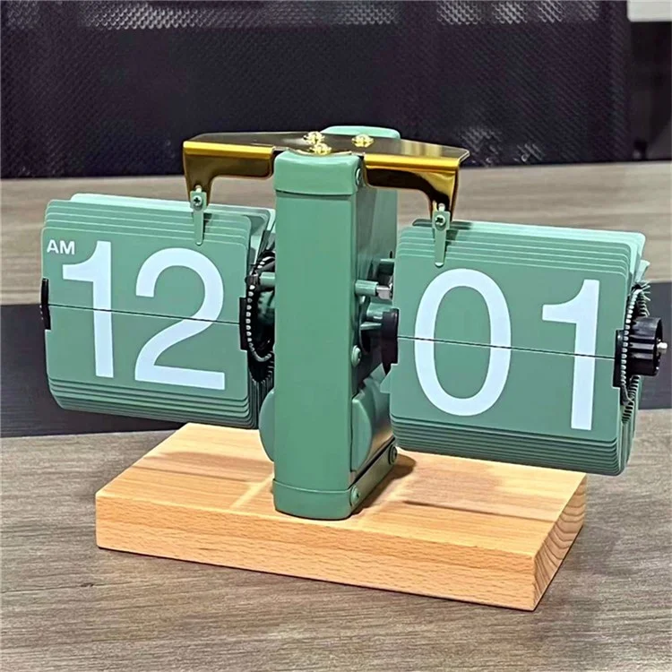 Reloj de mesa digital retro automático sencillo Reloj de mesa cuadrado de acero inoxidable con movimiento de cuarzo, base de madera de haya - Verde