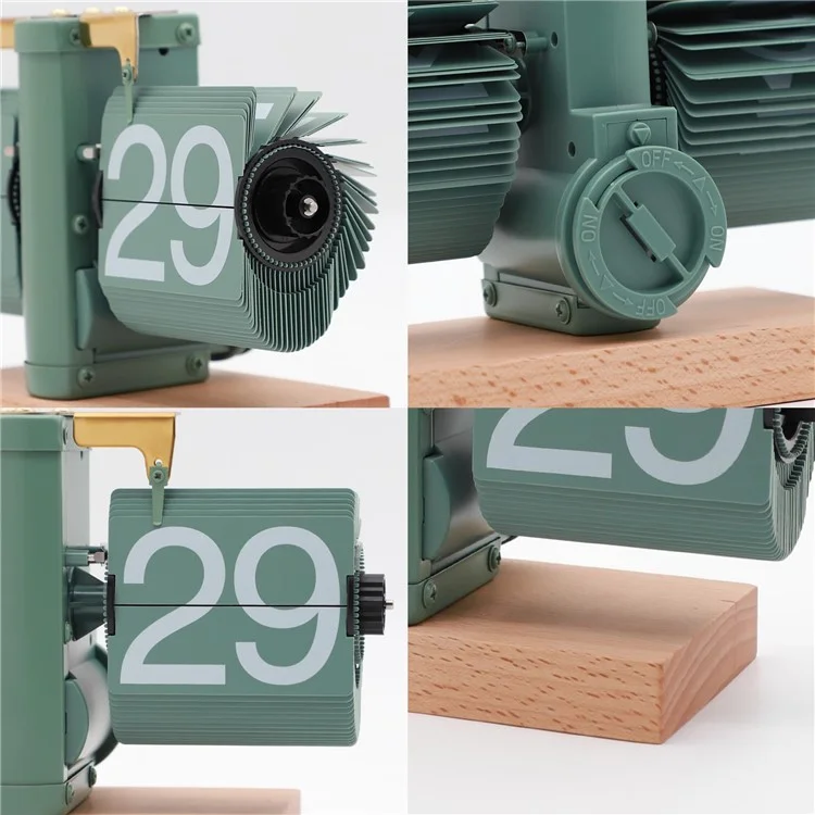 Reloj de mesa digital retro automático sencillo Reloj de mesa cuadrado de acero inoxidable con movimiento de cuarzo, base de madera de haya - Verde