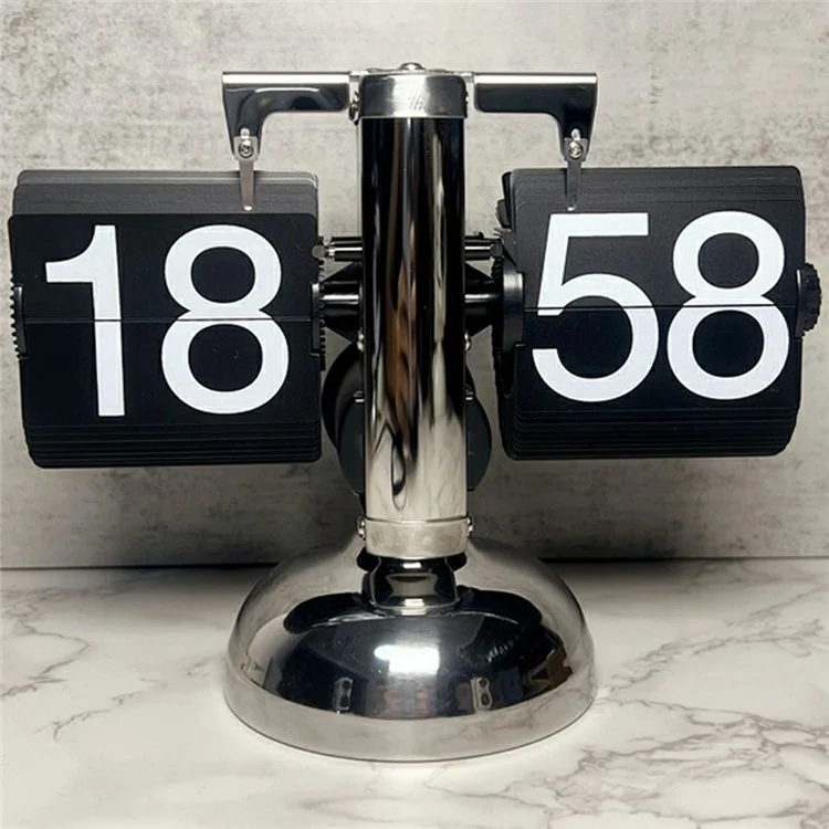 Relógio de mesa mecânico digital retrô com visor em flip para sala de estar, com fonte grande de 24 horas, em aço inoxidável - Preto