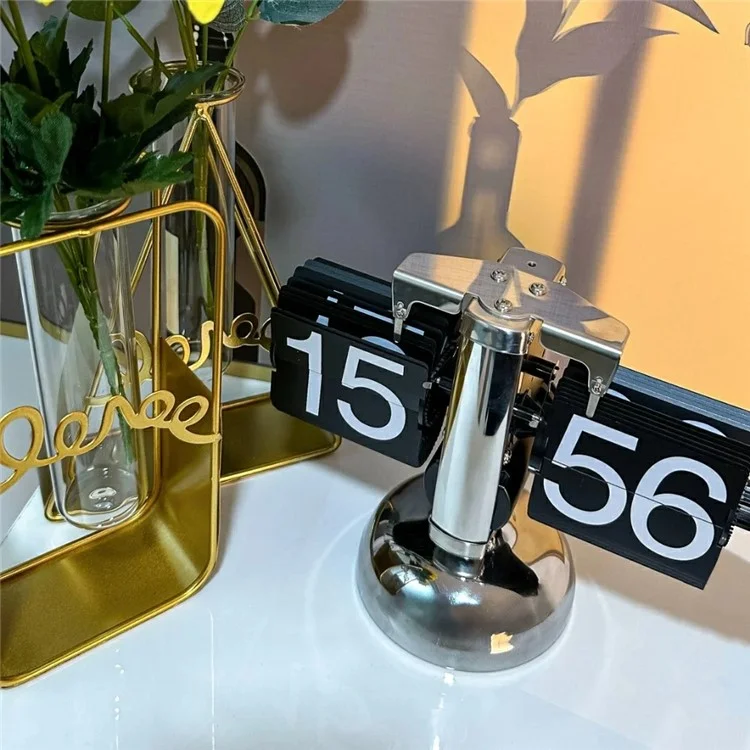 Relógio de mesa mecânico digital retrô com visor em flip para sala de estar, com fonte grande de 24 horas, em aço inoxidável - Preto