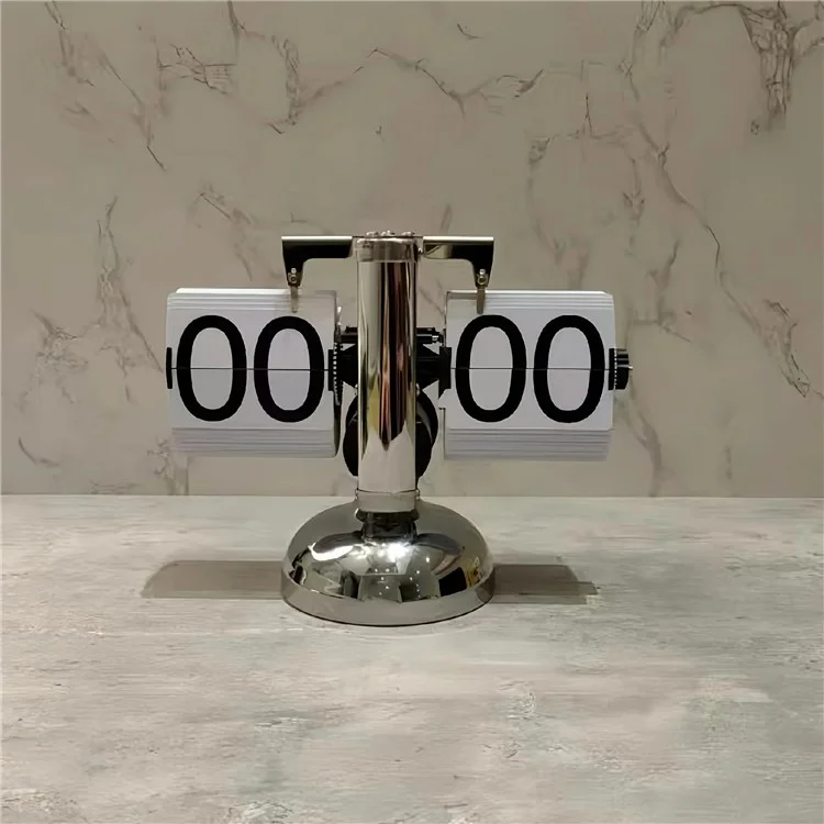 Relógio de mesa mecânico digital retrô com visor em flip para sala de estar, com fonte grande de 24 horas, em aço inoxidável - Preto