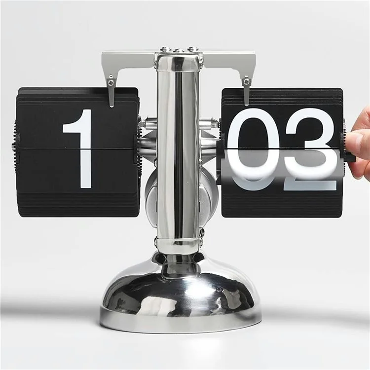 Relógio de mesa mecânico digital retrô com visor em flip para sala de estar, com fonte grande de 24 horas, em aço inoxidável - Preto