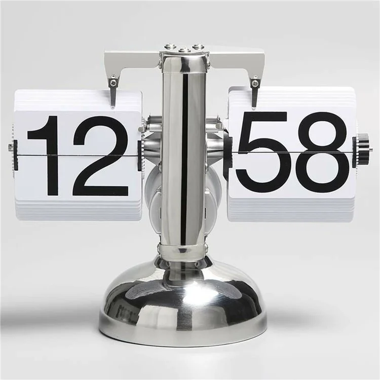 Relógio de mesa mecânico digital retrô com visor em flip para sala de estar, com fonte grande de 24 horas, em aço inoxidável - Preto