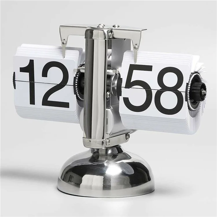 Relógio de mesa mecânico digital retrô com visor em flip para sala de estar, com fonte grande de 24 horas, em aço inoxidável - Preto