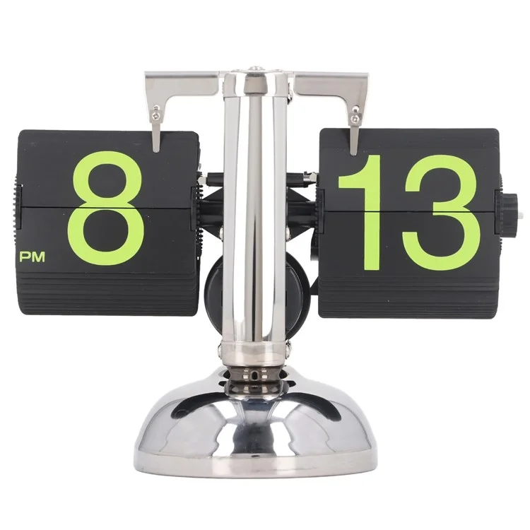 Reloj de mesa con números verdes de acero inoxidable, volteo automático de páginas, estilo retro con equilibrio de volumen