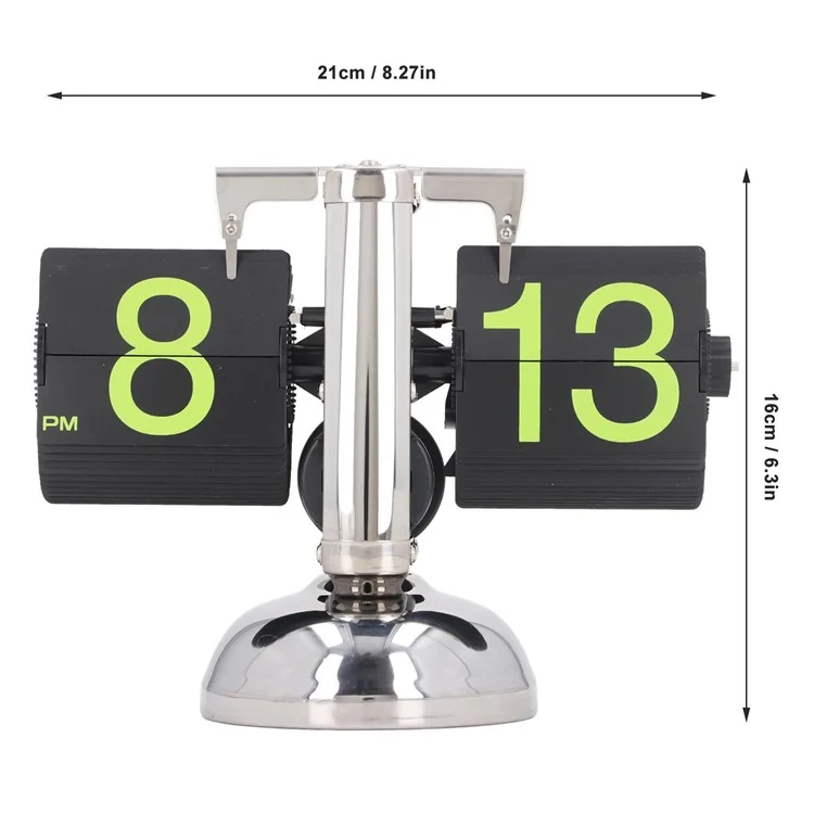 Reloj de mesa con números verdes de acero inoxidable, volteo automático de páginas, estilo retro con equilibrio de volumen