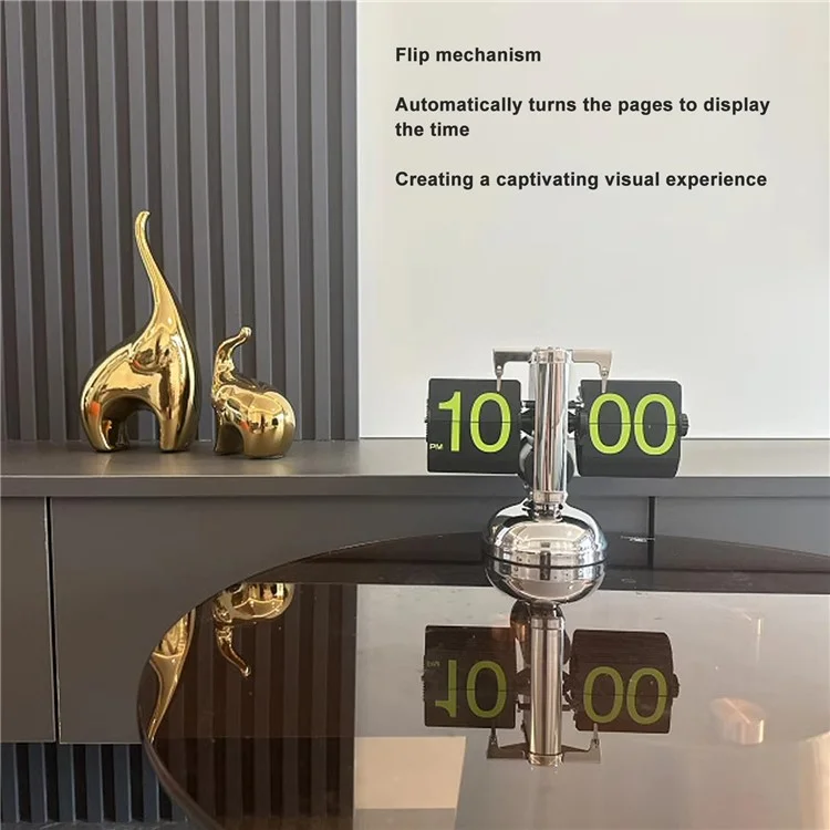 Reloj de mesa con números verdes de acero inoxidable, volteo automático de páginas, estilo retro con equilibrio de volumen