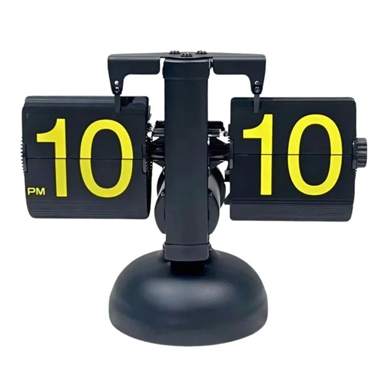 Automatic Flip Page Clock Home Retro Balance Page Turning Table Clock - Black / Yellow Numbers