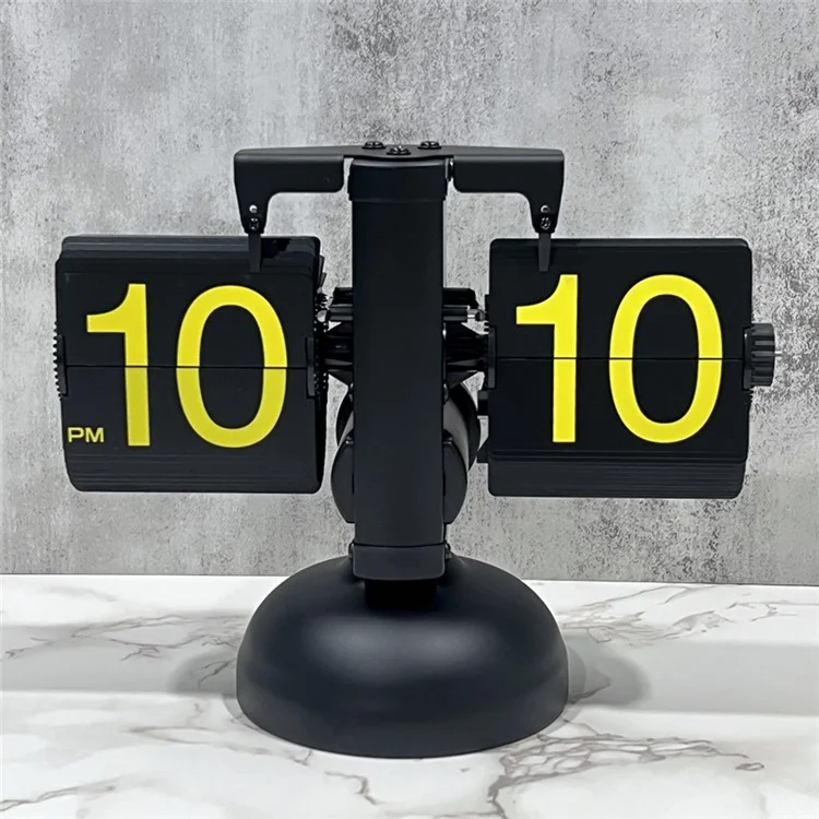 Automatic Flip Page Clock Home Retro Balance Page Turning Table Clock - Black / Yellow Numbers