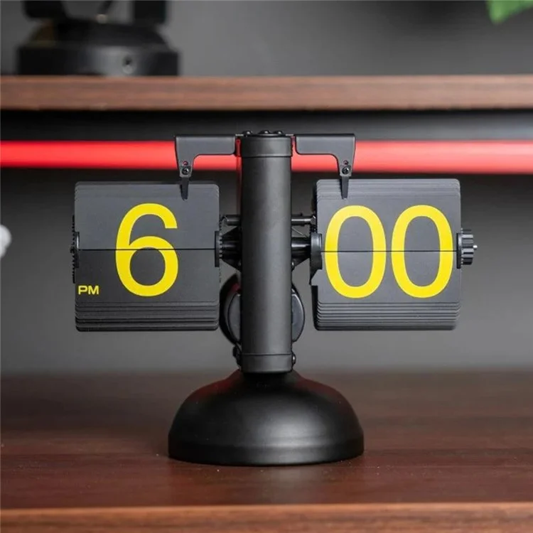 Automatic Flip Page Clock Home Retro Balance Page Turning Table Clock - Black / Yellow Numbers