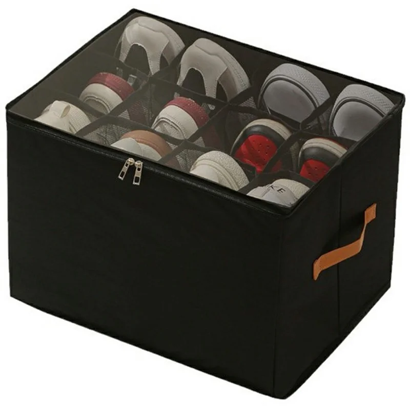 Foldable Cloth Shoe Organizer Box Dustproof Moisture-Resistant Shoes Storage Container - Black