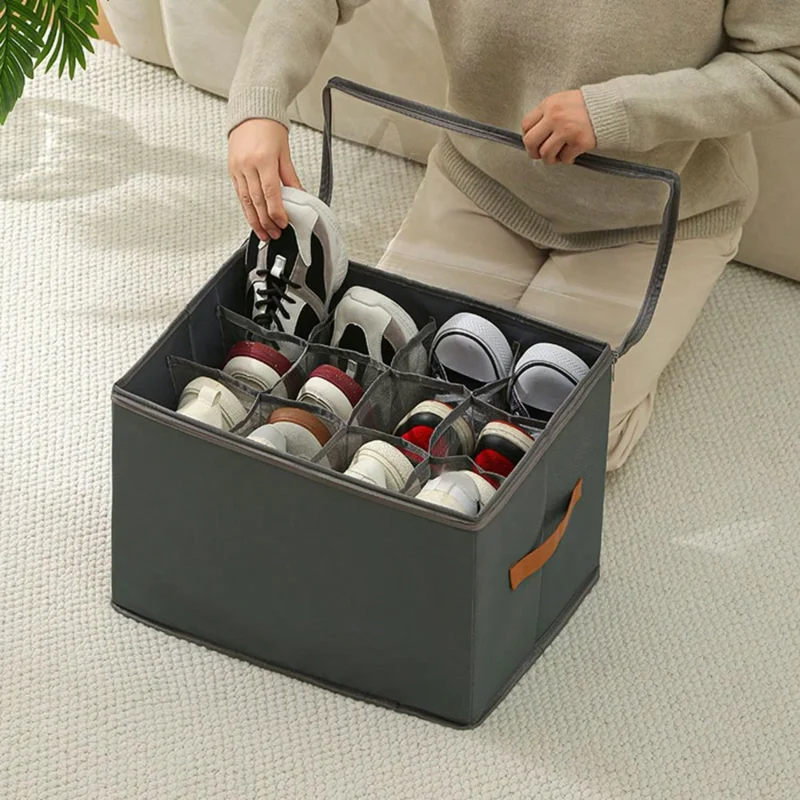 Foldable Cloth Shoe Organizer Box Dustproof Moisture-Resistant Shoes Storage Container - Black