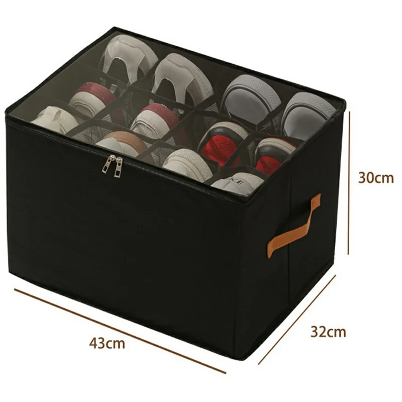 Foldable Cloth Shoe Organizer Box Dustproof Moisture-Resistant Shoes Storage Container - Black