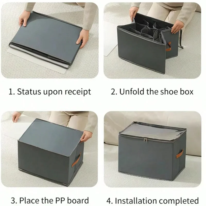 Foldable Cloth Shoe Organizer Box Dustproof Moisture-Resistant Shoes Storage Container - Black