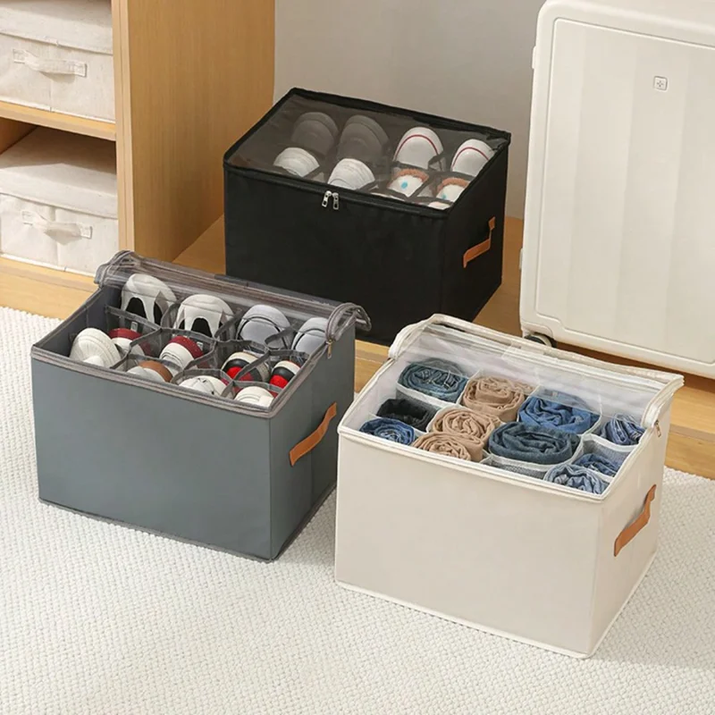 Foldable Cloth Shoe Organizer Box Dustproof Moisture-Resistant Shoes Storage Container - Black