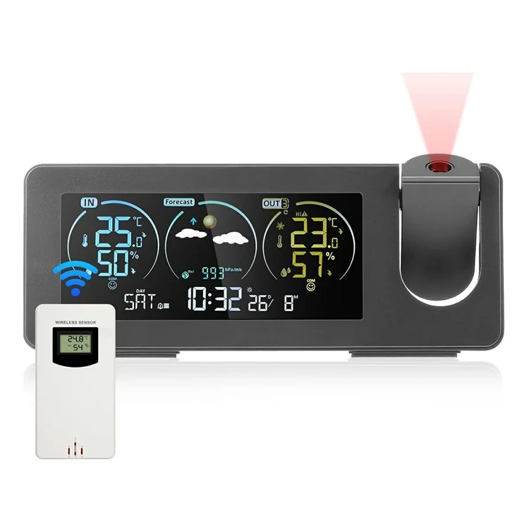 ZX3538 Projection Clock Calendar Weather Station Digital Alarm with Temperature / Humidity Sensor