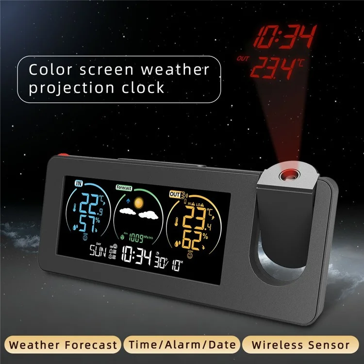 ZX3538 Projection Clock Calendar Weather Station Digital Alarm with Temperature / Humidity Sensor