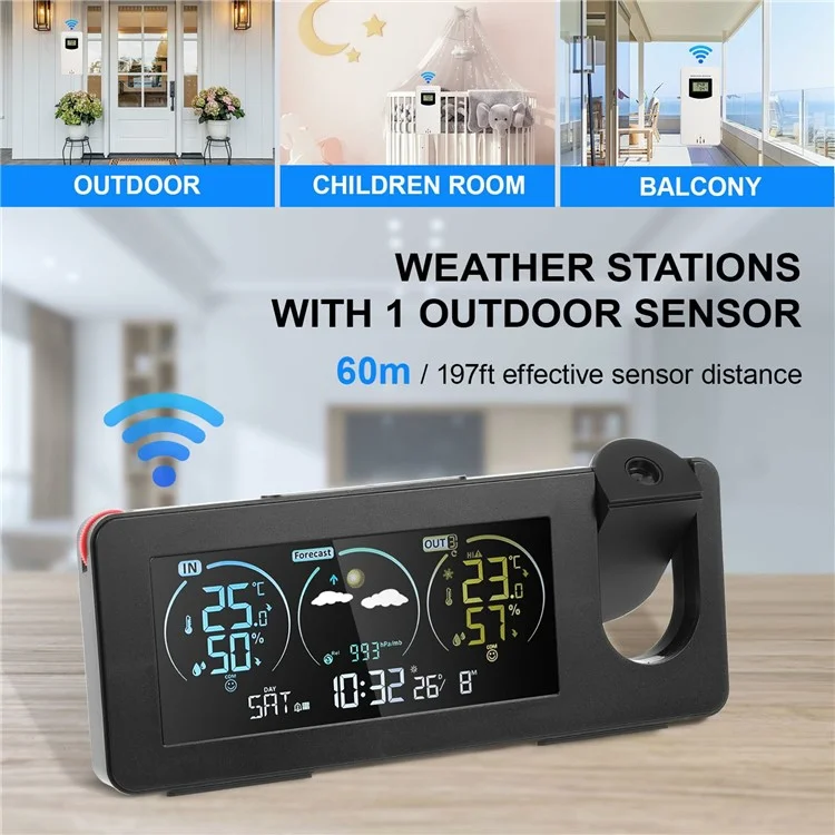 ZX3538 Projection Clock Calendar Weather Station Digital Alarm with Temperature / Humidity Sensor