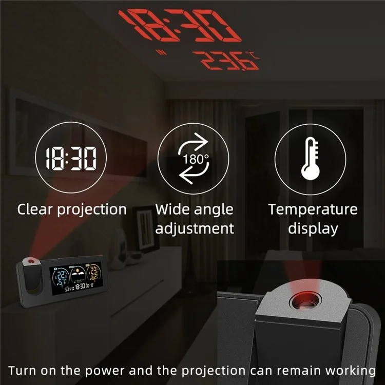 ZX3538 Projection Clock Calendar Weather Station Digital Alarm with Temperature / Humidity Sensor