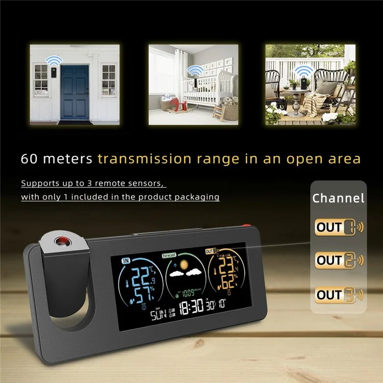 ZX3538 Projection Clock Calendar Weather Station Digital Alarm with Temperature / Humidity Sensor