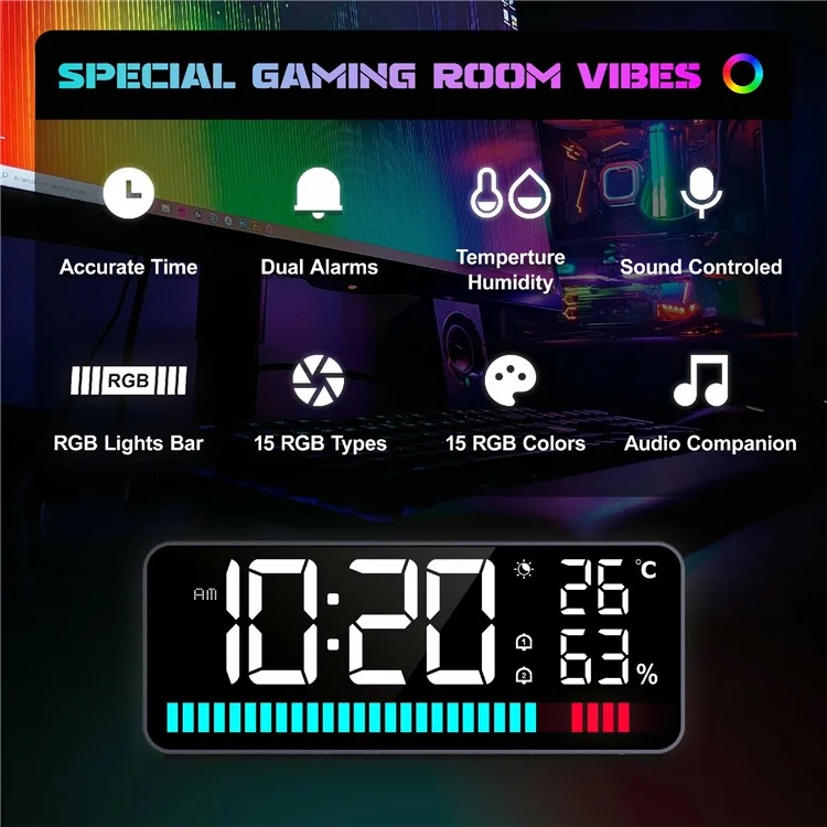 MK8002A LED Звуковой будильник с RGB-подсветкой Цифровые часы с голосовым управлением Перезаряжаемый Многофункциональный Двойной будильник
