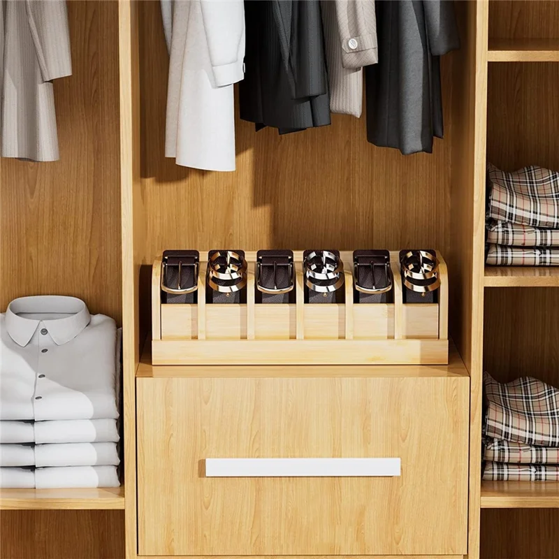 Bamboo Belt Organizer Storage Box Multi Compartment Wardrobe Waist Belt Accessory Holder