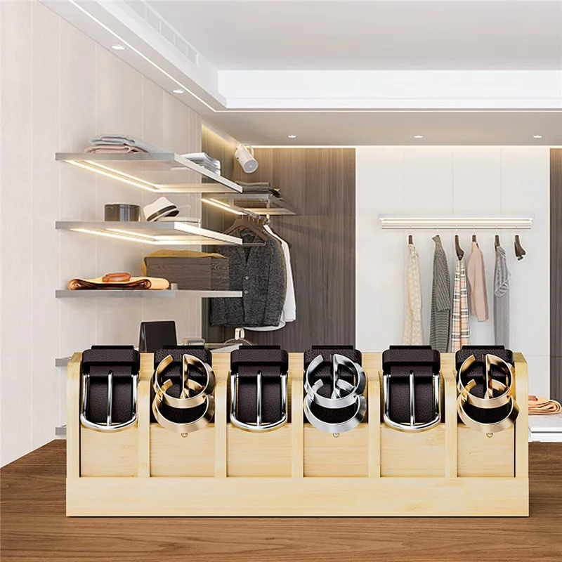 Bamboo Belt Organizer Storage Box Multi Compartment Wardrobe Waist Belt Accessory Holder