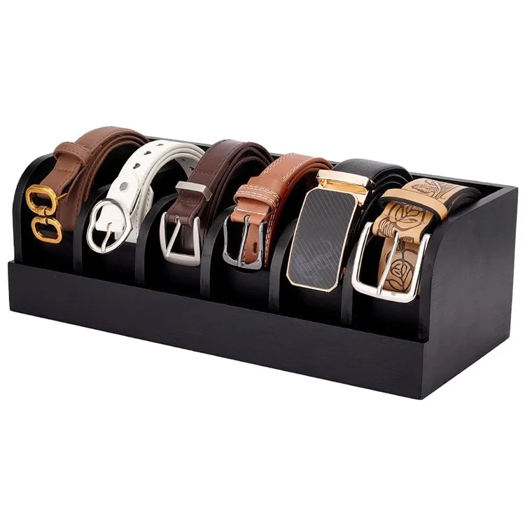 Organisateur de Ceintures Boîte de Rangement en Bambou Multi-Compartiments Support d'Accessoires pour Ceintures de Garde-Robe - Noir