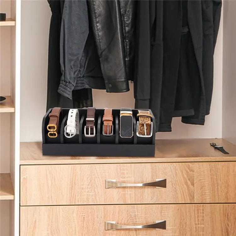 Organisateur de Ceintures Boîte de Rangement en Bambou Multi-Compartiments Support d'Accessoires pour Ceintures de Garde-Robe - Noir