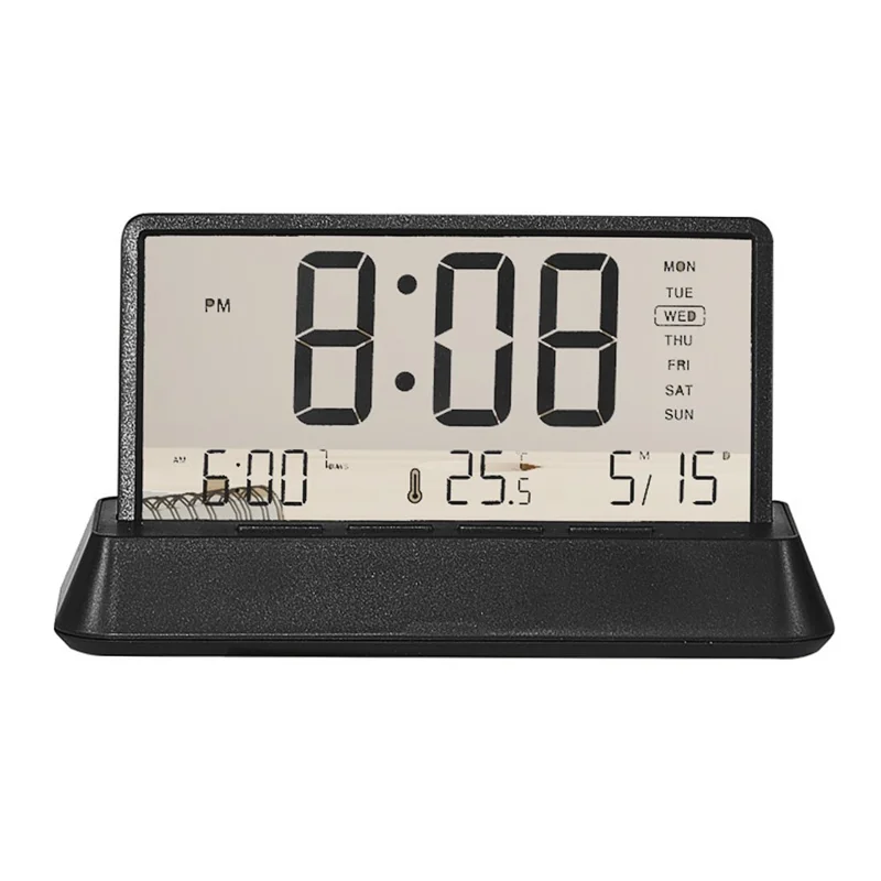 2301 LED Display Multifunction Digital Alarm Clock with Temperature Calendar Snooze Function - Black / Transparent