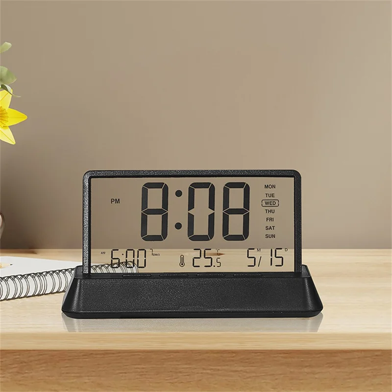 2301 LED Display Multifunction Digital Alarm Clock with Temperature Calendar Snooze Function - Black / Transparent