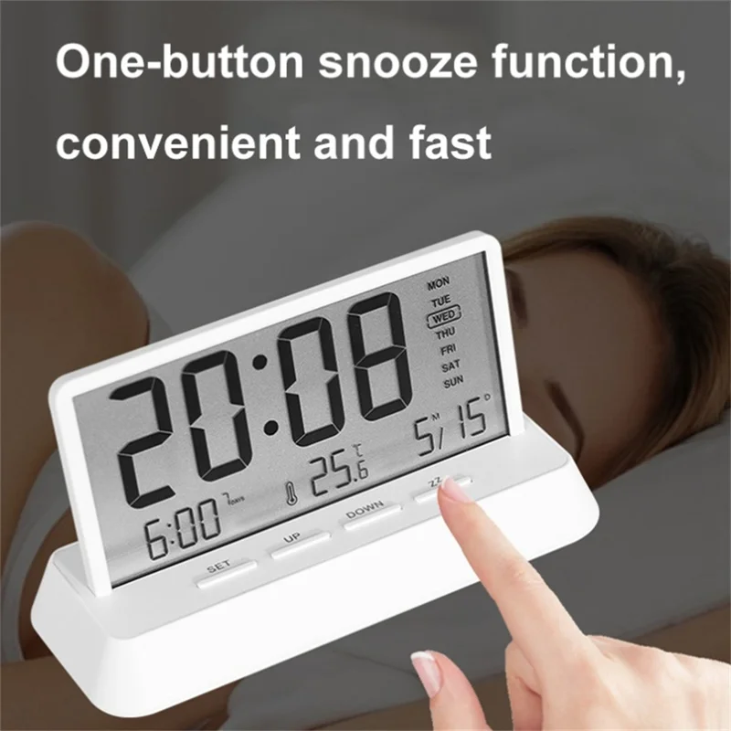 2301 LED Display Multifunction Digital Alarm Clock with Temperature Calendar Snooze Function - Black / Transparent