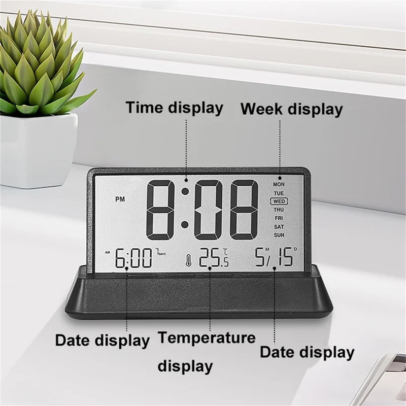 2301 LED Display Multifunction Digital Alarm Clock with Temperature Calendar Snooze Function - Black / Transparent