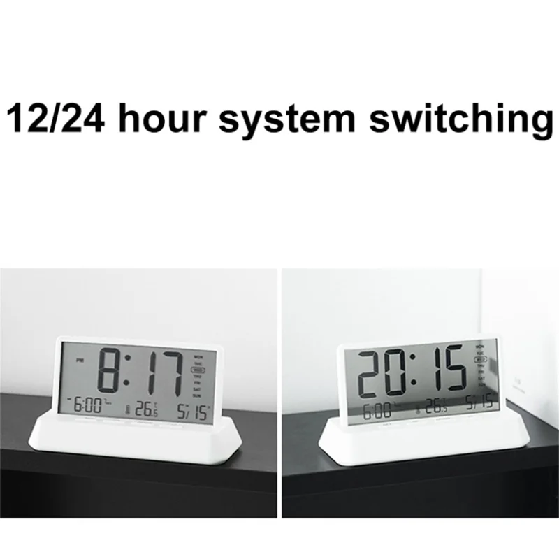 2301 LED Display Multifunction Digital Alarm Clock with Temperature Calendar Snooze Function - Black / Transparent