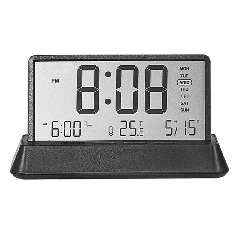 2301 LED Display Multifunction Digital Alarm Clock with Temperature Calendar Snooze Function - Black / Opaque