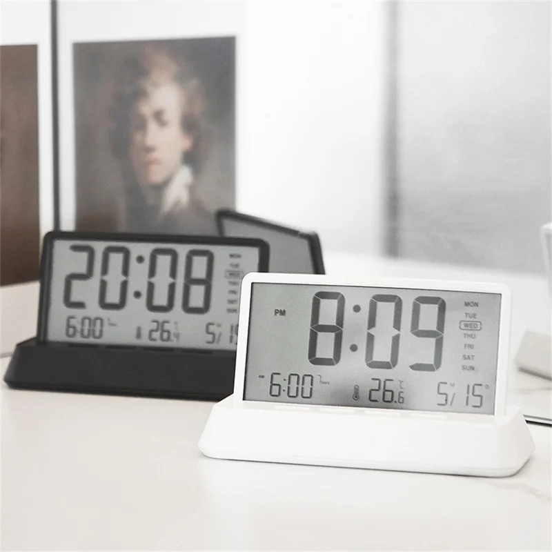 2301 LED Display Multifunction Digital Alarm Clock with Temperature Calendar Snooze Function - Black / Opaque