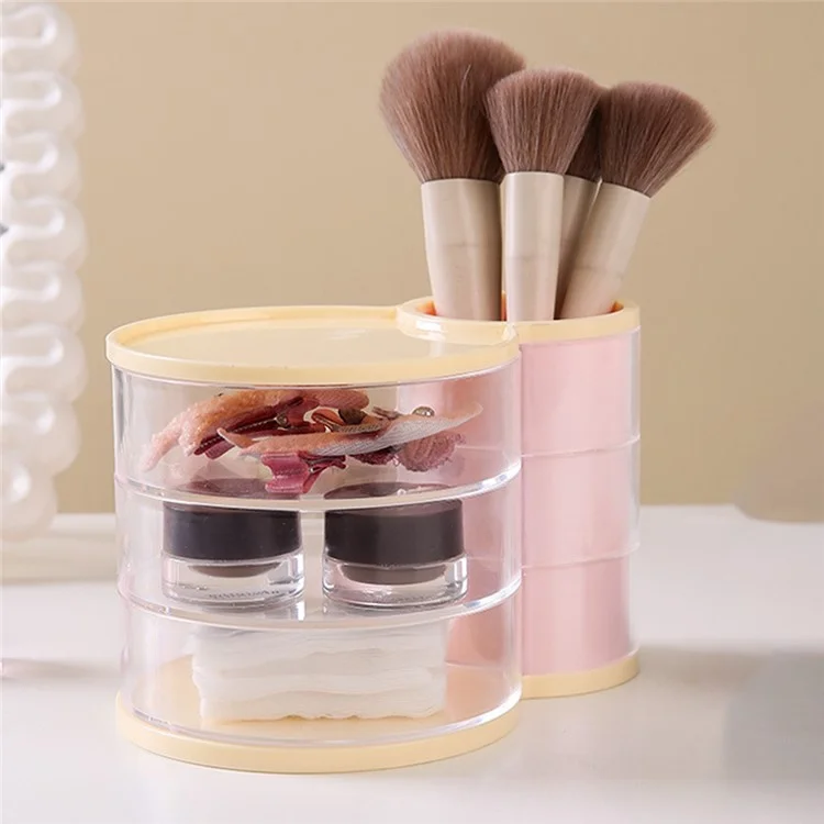 Multifunction Storage Container Desktop Organizer Rotating Makeup Brush Holder Pencil Cup - Transparent Pink