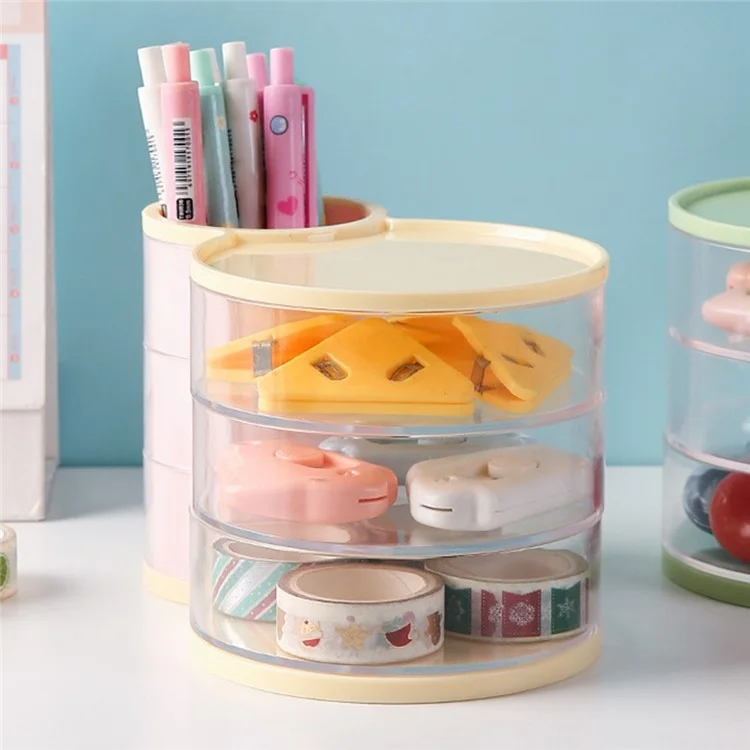 Multifunction Storage Container Desktop Organizer Rotating Makeup Brush Holder Pencil Cup - Transparent Pink