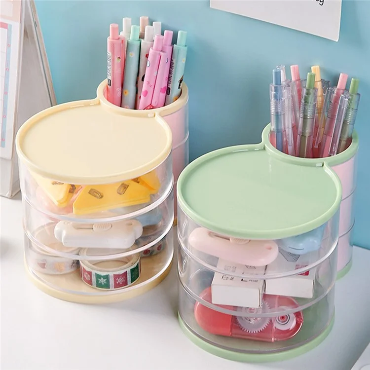 Multifunction Storage Container Desktop Organizer Rotating Makeup Brush Holder Pencil Cup - Transparent Pink