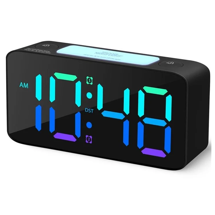 Horloge numérique de 6,3 pouces avec veilleuse de 7 couleurs Volume réglable Réveil électronique avec adaptateur secteur UE - Noir