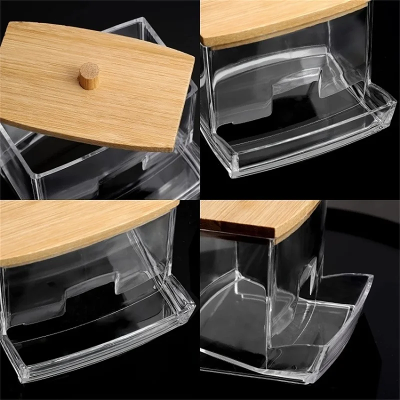 Acrylic Cotton Swab Holder Portable Transparent Storage Box Makeup Organizer Square Container For Home