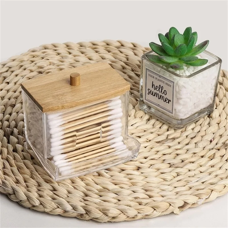 Acrylic Cotton Swab Holder Portable Transparent Storage Box Makeup Organizer Square Container For Home