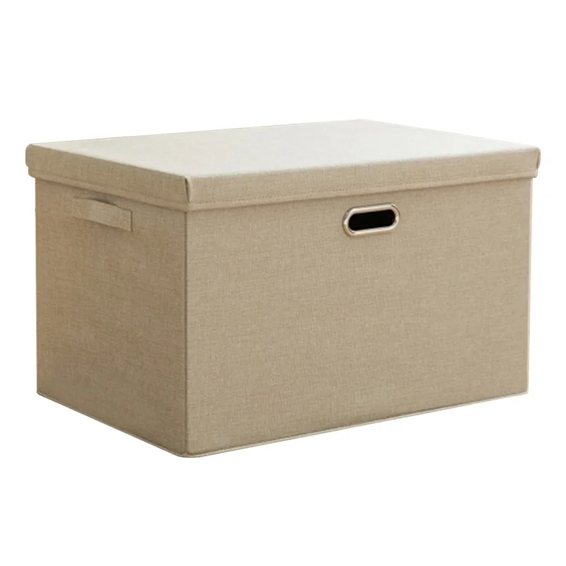 Cotton Linen Foldable Storage Box with Lid Large Size 44 x 30 x 29cm Organizer Container for Home Use - Beige