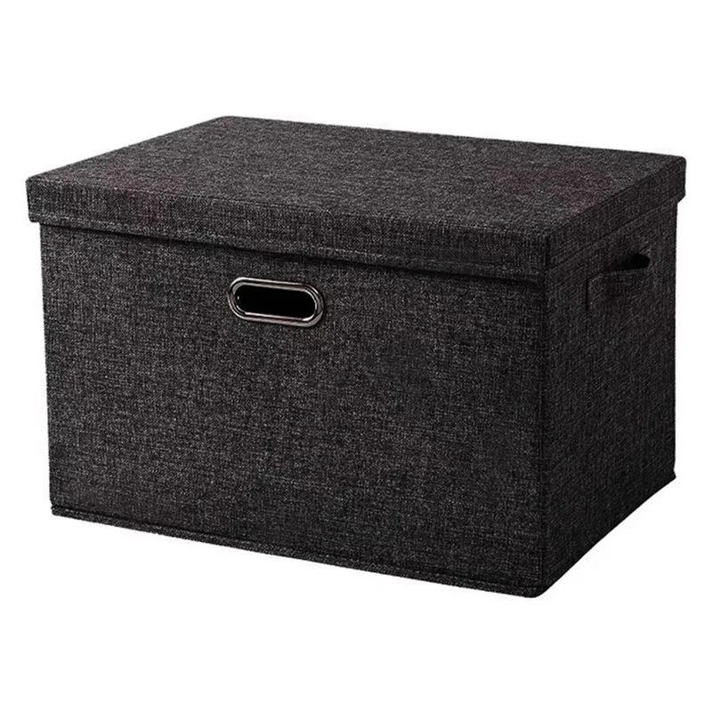 Cotton Linen Foldable Storage Box with Lid XL Size 58 x 40 x 35cm Organizer Container for Home Use - Black