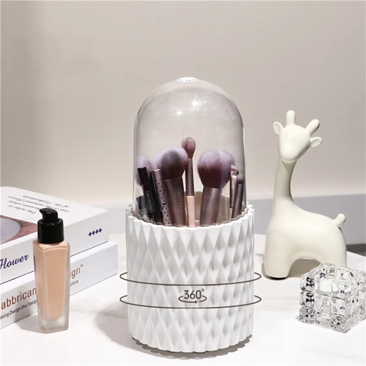 Rotating Makeup Brush Holder Dressing Table Organizer PP + PE Desktop Cosmetic Storage Container