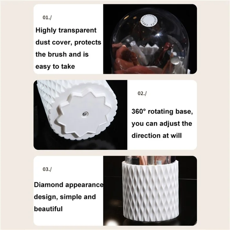 Rotating Makeup Brush Holder Dressing Table Organizer PP + PE Desktop Cosmetic Storage Container