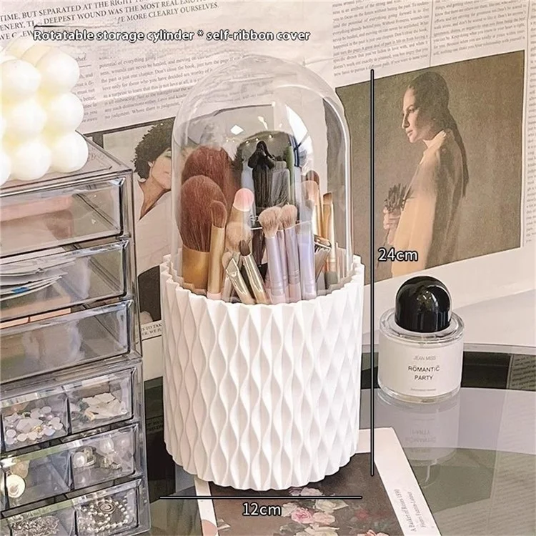 Rotating Makeup Brush Holder Dressing Table Organizer PP + PE Desktop Cosmetic Storage Container