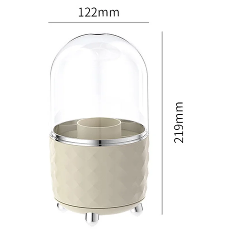 Rotating Makeup Organizer with Lid PET Cosmetic Storage Box Anti-Dust Vanity Holder - Milk White+Silver