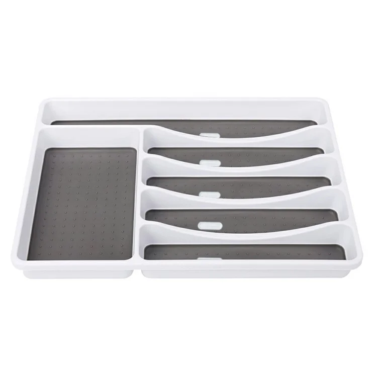 Bandeja organizadora de cubiertos de plástico para cajón de cocina con 6 compartimentos