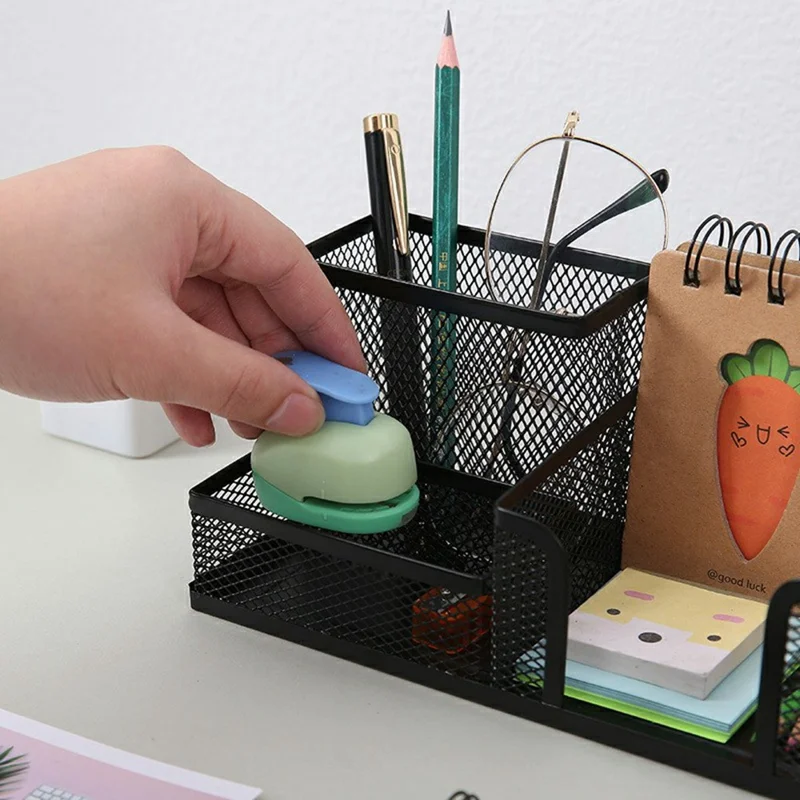 3 Compartments Metal Mesh Desk Organizer Pen Holder Multifunction Storage Box for Office Home School - Green